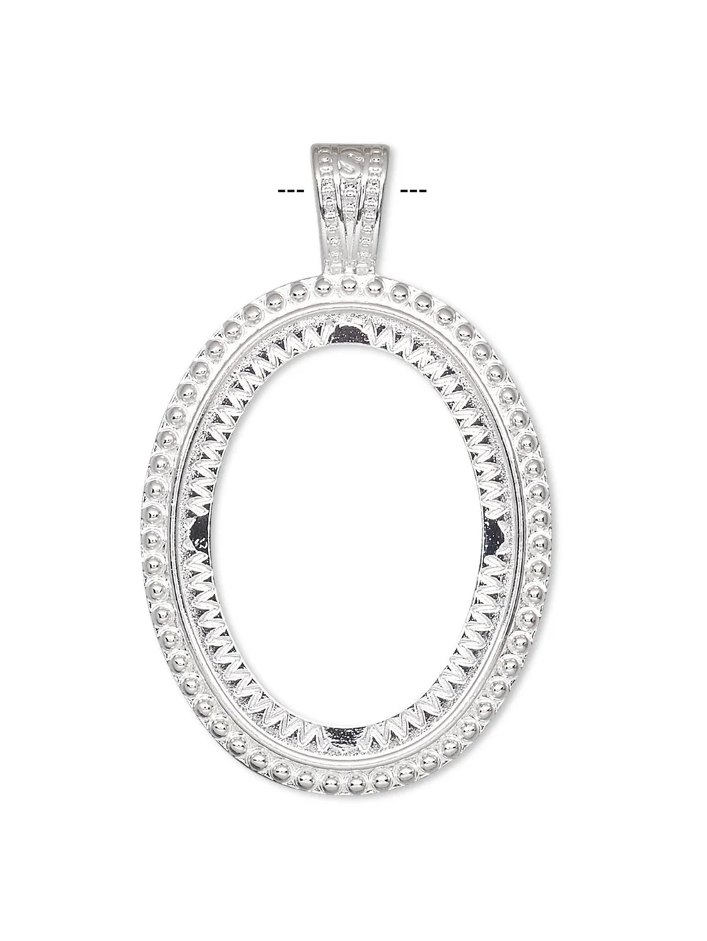 Silver Plated 40x30mm Oval Cabochon Pendant Setting Glue In Raised Dots Design